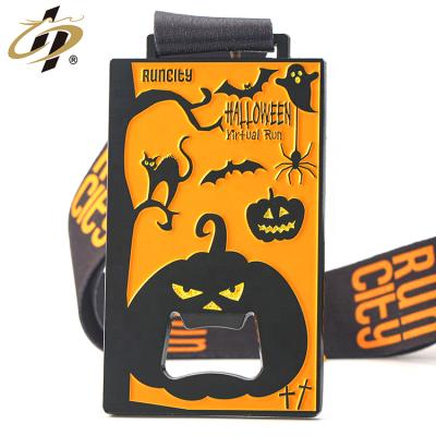 China Halloween Promotional Zinc Alloy Marathon Custom Metal Black Dye Running Europe Gifts Bottle Opener Medal for sale