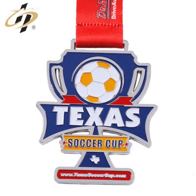 China North American Custom Zinc Alloy Silver Enamel Soccer Cup Challenge Sport Soccer Medals and Trophies for sale