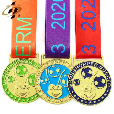 China Europe Promotional Gifts Zinc Alloy Custom Enamel Soccer Logo Gold Soccer Sport Medals With Ribbon for sale