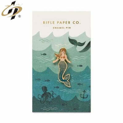 China Custom Cute Europe Cute Gold Nickel Mermaid Enamel Pin Screen Printing Black Lapel Pin With Backstamp for sale