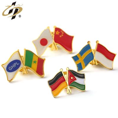 China Cheap Custom Europe Metal Flag Pin , National Double Flag Souvenir Lapel Pins for sale