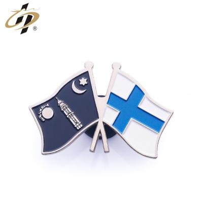 China Factory Supply Europe Double Flags Soft Enamel Souvenir Metal Lapel Pins Directly for sale