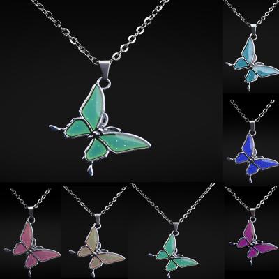 China TRENDY Butterfly Emotional Necklace Women's Pendant Necklace Color Changing Mood Temperature Charm Jewelry for sale