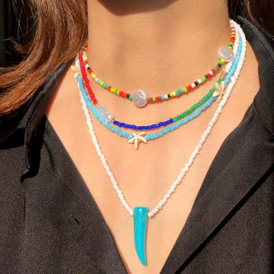 China FASHIONABLE Bohemian Handmade Colorful Choker Necklace Multilayer Rice Beads Necklace For Women for sale