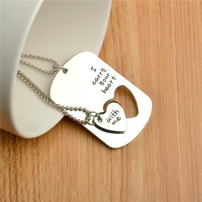 China TRENDY I Carry Your Heart With Me Geometric Letter Necklace Love Hollow To Couple Necklace Pendant Jewelry Set for sale