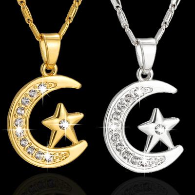 China FASHIONABLE Gold Pendant Chain Copper Necklace Star Moon Crystal Charm Necklace For Women Men for sale