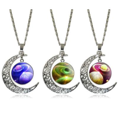 China FASHIONABLE Time Universe Moon Starry Gemstone Necklace Silver Chain Hollow Charm Pendant Necklace for sale