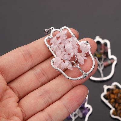 China CLASSIC Natural Crystal Stone Tree Of Life Hand Of Life Palm Tree Fortune Pendant Charm For Necklace Sweater Chain for sale