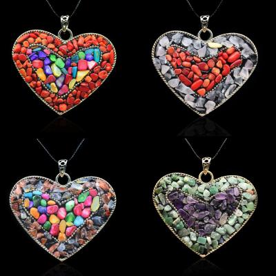 China CLASSIC Natural Big Love Heart Stone Pendant Necklace Gravel Crystal Gemstone Necklace Sweater Chain for sale