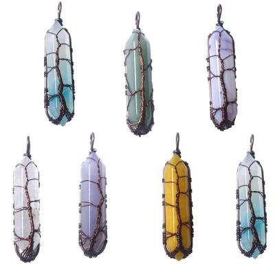 China CLASSIC Hexagon Shape Natural Stone Crystal Hexagonal Prism Pendant Necklace Chakra Healing Point Pendants Tree of Life Wire Wrap Necklace for sale