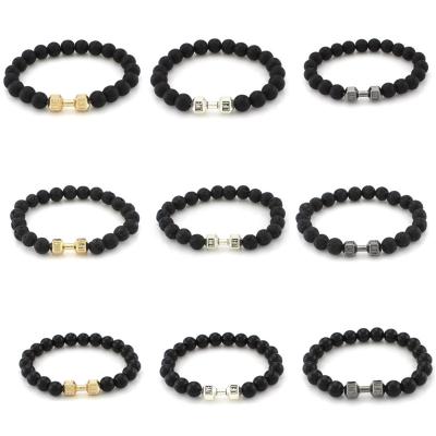 China Other Men's Lava Beaded Bracelet Energy Lava Dumbbell Bead Volcanic Stone Bead Bracelet For Women for sale