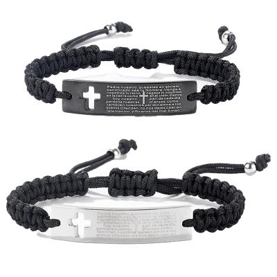 China TRENDY Stainless Steel Scripture Jesus Cross Bracelet Weave Bracelet For Women Men for sale