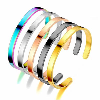 China Punk 6mm Stainless Steel C-Shaped Cuff Open Bangle For Men Women Bangle Fashion Jewelry for sale