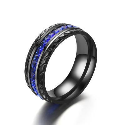 China Hiphop Diamond Ring Black Blue Tire Rings Shape Jewelry Women Rings Wedding Engagement Bands for sale