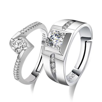 China CLASSIC Cubic Zircon Diamond Open Ring Adjustable Silver Engagement Wedding Rings Couple Rings For Lover for sale