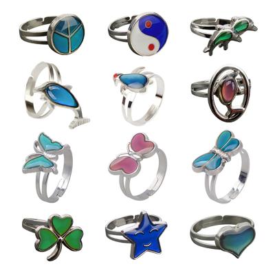 China Romantic Temperature Feeling Mood Rings Changing Color Guitar Butterfly Heart Openings Rings For Women for sale