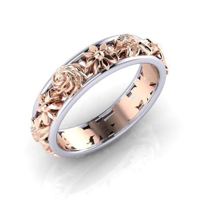 China Rose Gold Plant Flower Rings Romantic Engagement Wedding Bands Rings For Women Shape Jewelry Women Ring for sale