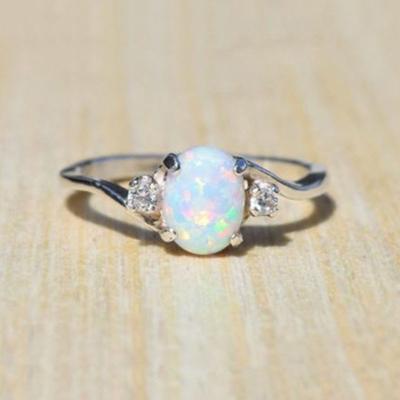 China Romantic Opal Diamond Rings Gemstone Engagement Wedding Bands For Women Solitaire Rings Fashion Jewelry Gift for sale