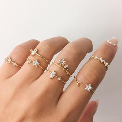 China 2021 Romantic Boho Vintage Gold Star Fist Rings For Women Crystal Star Crescent Geometric Female Bohemian Rings Set Jewelry for sale