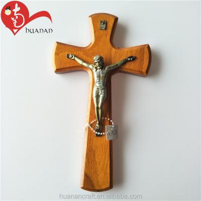 China Europe Hotsale Christian Adjustable Catholic Saint Rosary Olive Wood Wall Cross for sale