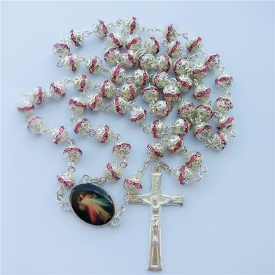 China Necklace Huanan Religious Jewelry Crystal Bead Rope Rosary With Cross for sale