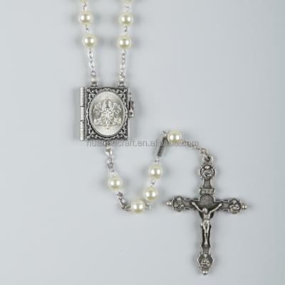 China Cheap Hot New Product Gold Glass Handmade Imitation Cross Rosary Chain Bead Necklace for sale