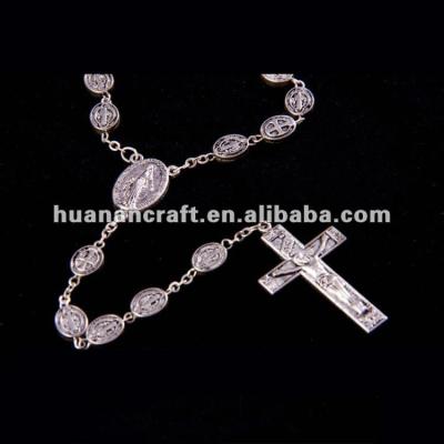 China Cheap Alloy Saint Benedict Prayer Rosary Necklace Religious Catholic Rosary Beads With Cross for sale