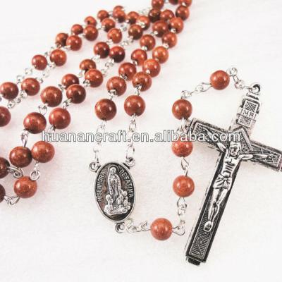 China Religious Jewelry Natural Stone Saint STONE Bead Rosary Necklace With Cross for sale