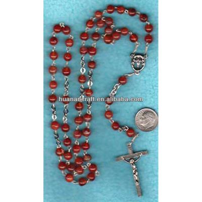 China Genuine Rosary 6MM Brown Color Christian Rosary Carnelian Bead Chain Rosary Necklace for sale