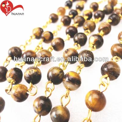 China 2017 Religious Europe Huanan Tiger Eye Gold Plated Catholic Stone Chain Rosary for sale