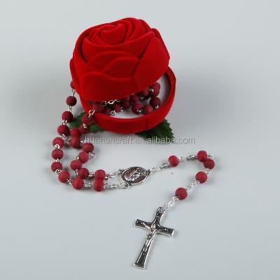 China Huanan New Designs Custom Religious Goods Painted Wooden Red Rose Rosary for sale