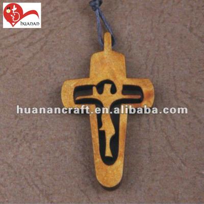 China European Popular Wooden Cross Pendant Wooden Cross Cimabue Product Leather Necklace Crucifix for sale