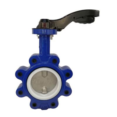 China Bundor Anti-Corrosion Class 150 PTFE Lined Wafer Butterfly Valve Handle 2 Inch Aluminum Ductile Iron -10 Inch Hook Type for sale