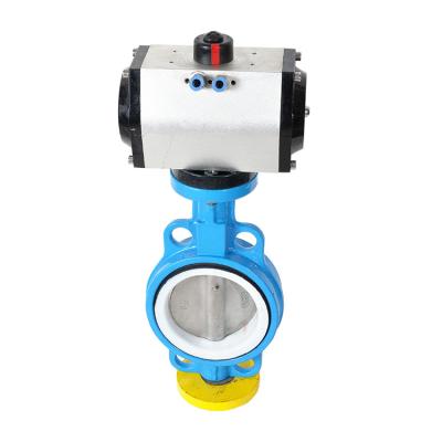 China High Efficiency Bundor PTFE Seat Cast Iron Type 10 Inch Wafer Butterfly Valve Pneumatic for sale