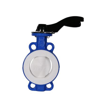 China Anti-Corrosion Bundor One Stem With Pin Cast Iron Wafer PTFE Seated Butterfly Valve for sale