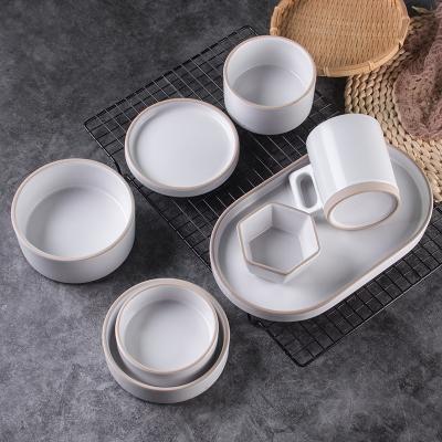 China High quality simple modern viable white glazed ceramic Korean style porcelain plate&mug&dishes dinnerware set for sale