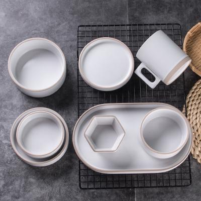 China Modern simple high quality white glazed ceramic korean style porcelain plate&mug&dishes dinnerware set viable for sale