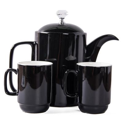 China Sustainable Decoration Porcelain Tea Black Coffee Mug Cup Set With Teapot 2 Tea Set Cups for sale