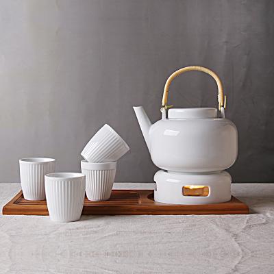 China Heat Resistant Porcelain Coffee Ceramic Teapot Viable And Left Borosilicate Tea Sets High With Candle Holder for sale