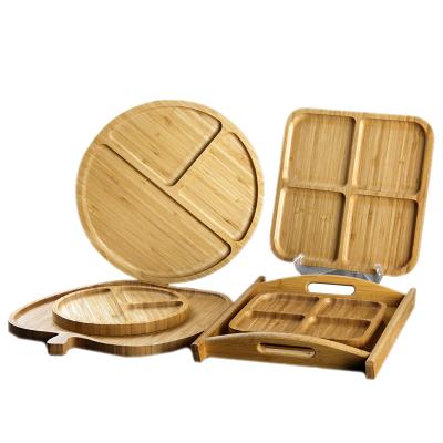 China Hotel home restaurant round shape bamboo 2 4 6 7 cleavage 8compartment tray BB bread place tray portion costom dinner costom sushi shape sushi plates sets for sale