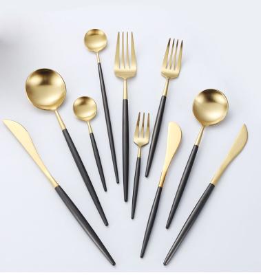 China Hot-sale high quality home table sustainable use gold black spoons and forks cultury set stainless steel for sale