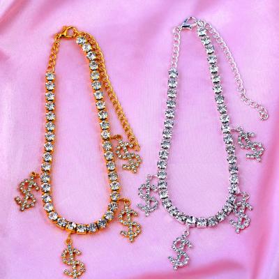 China Novelty FASHIONABLE Dollar Sign Tennis Bling Tennis Jewelry Foot Personality Charm Anklet Chain Dangle Women for sale