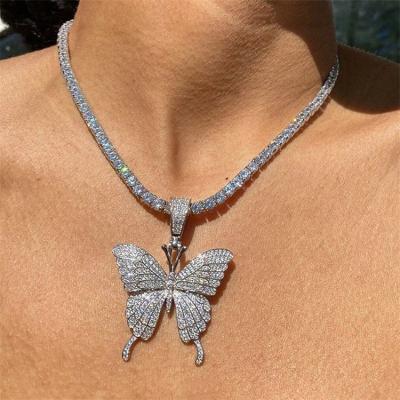 China Pendant Necklaces Style Hot Selling Stone Rhinestone Necklace Big Butterfly Pendant Women Jewelry for sale