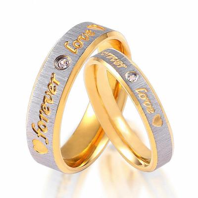 China Forever Love CLASSIC Pair Popular Titanium Diamond Gold-Plated Couple Ring Stainless Steel Wedding Ornament for sale