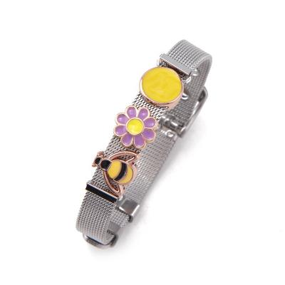 China 8mm Cute Kid's Stainless Steel Mesh Bracelets With Colorful Enamel Sliding Beads for sale