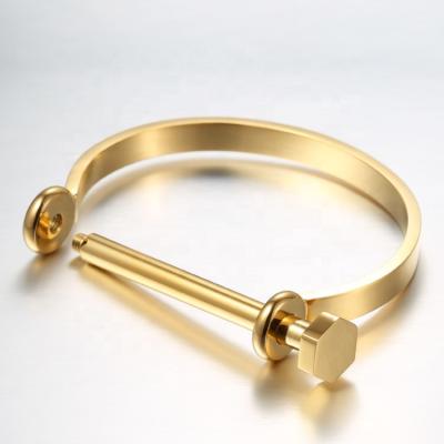 China Wholesale Trendy Screw Fashion U Shackle Cuff Cuff Gold Color Bangle Bracelet For Women for sale