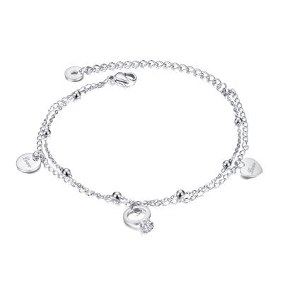 China Wholesale High Quality FASHIONABLE Stainless Steel Rose Gold Plated Heart Rhinestone Charm Anklet and Bracelet for sale