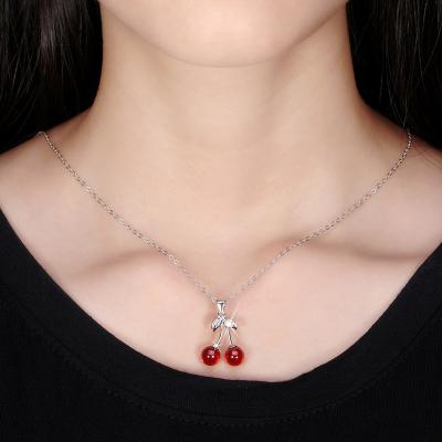 China Real 925 Silver Jewelry Fashion TRENDY Necklaces with Garnet Cherry Pendant for sale