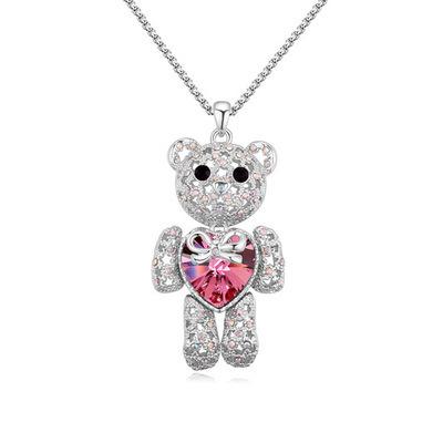 China FASHIONABLE Rose Diamond Jewelry Girlfriend Heart Pendant Crystal Diamond Heart Teddy Bear Necklace for sale