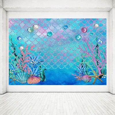 China Beauty decorations mermaid theme sea ocean blue backdrop for girl birthday party decoration for sale